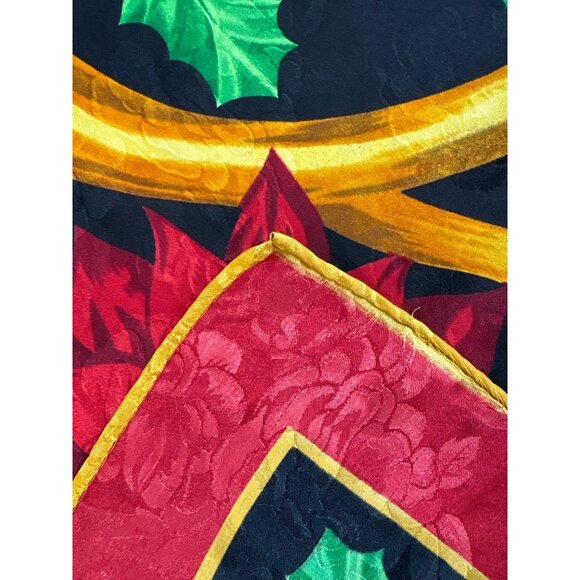 Vintage Christmas Horn Poinsettia Silk Scarf Festive Holiday Accessory Headwear - Picture 4 of 4